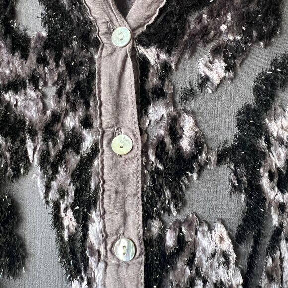 Anthropologie Tiny Blouse Women Medium Purple Black Velvet Burnout Silk Flaw - Picture 5 of 16